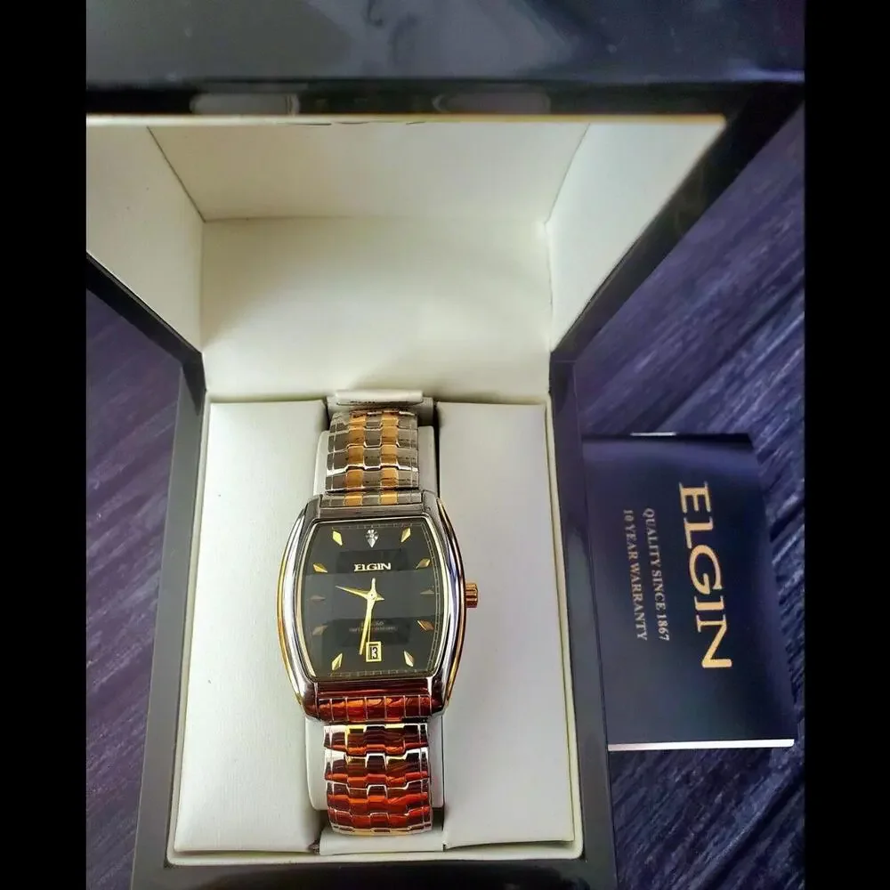 Rare Elgin Lord Diamond Dial Barrel Dress Watch Box Papers‎